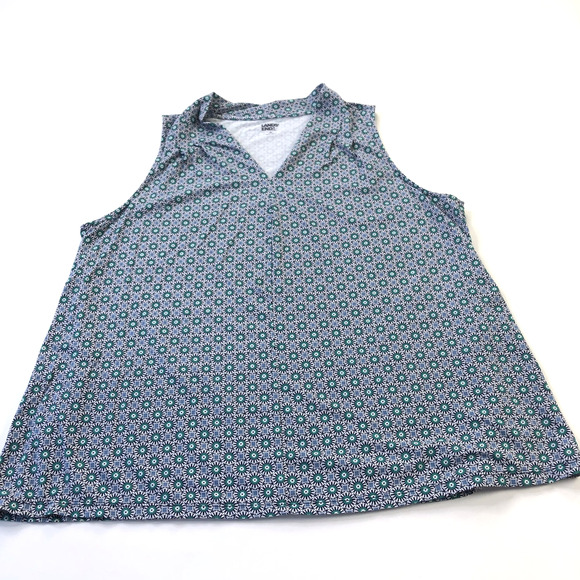 Lands' End Tops - Lands' End Plus 2X Tank Top Cotton Stretch V-Neck Medallion Green